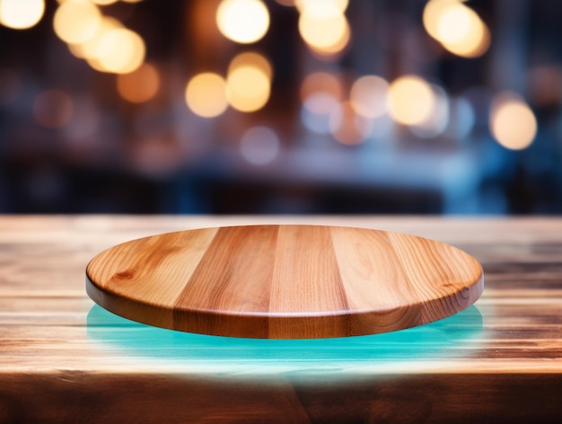 Empty wooden table and blurred bokeh background For product display montage