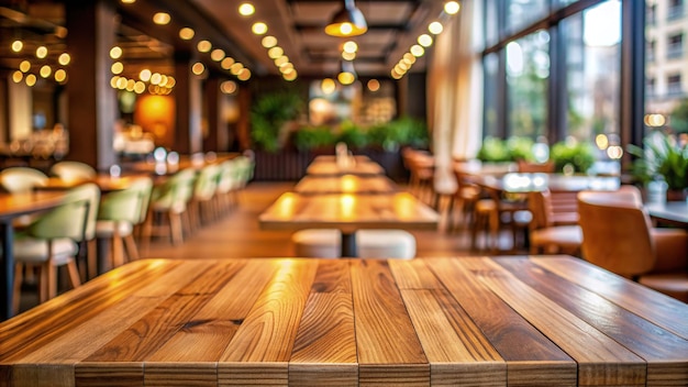 Empty Wooden Table In A Busy Restaurant During The Day Generative AI