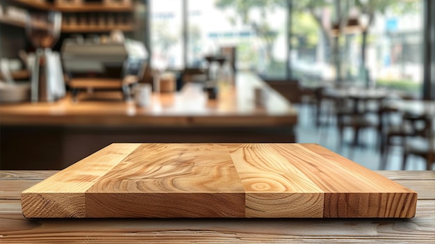 Empty Wooden Table in a Coffee Shop