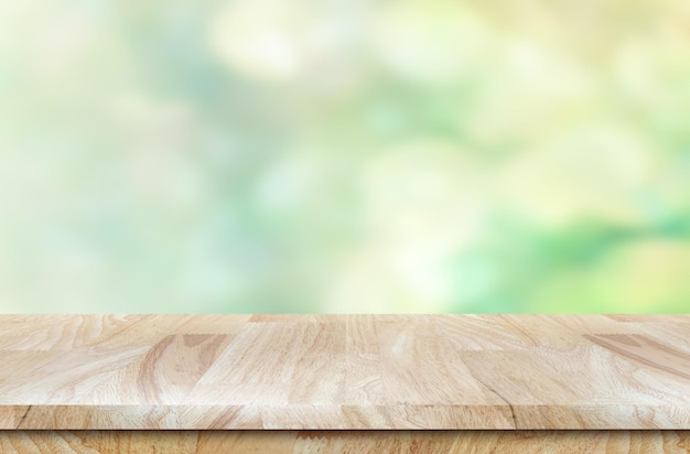 Empty wooden table green outdoor product background