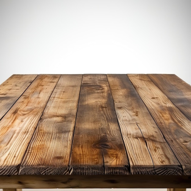 Empty wooden table isolated on white background