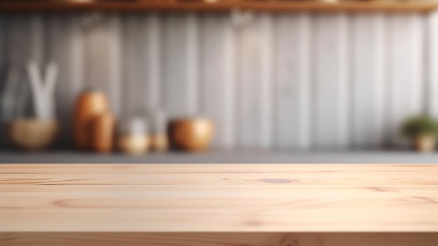 Empty wooden table on kitchen background Illustration AI Generative