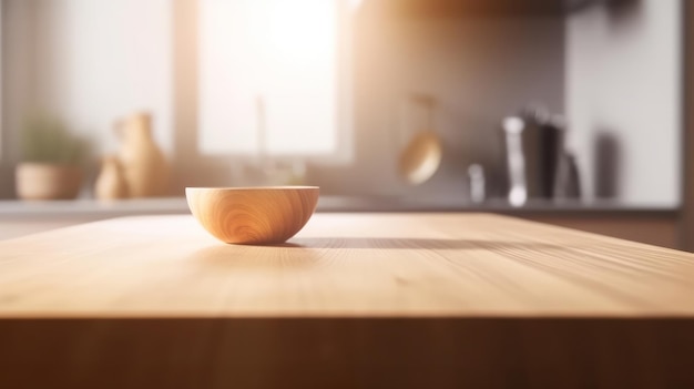 Empty wooden table on kitchen background Illustration AI Generative