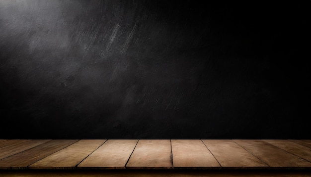 Empty wooden table Mock up for product display Black background