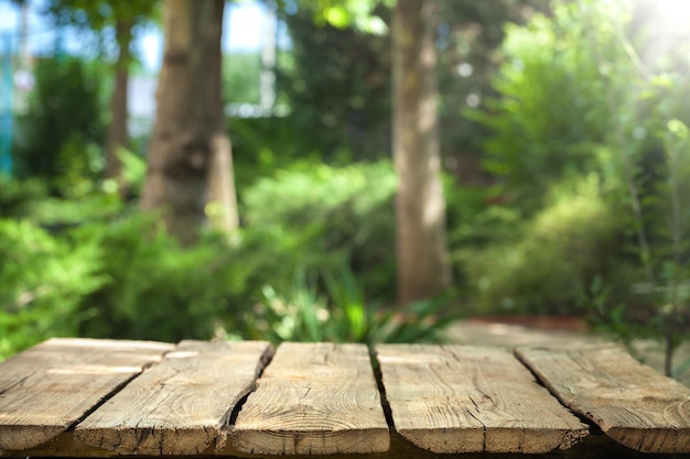 Empty wooden table on nature background