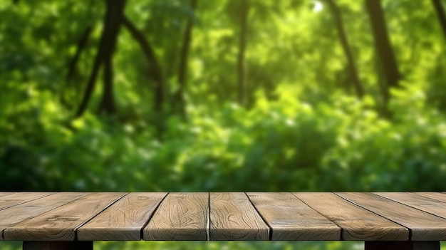 empty wooden table outdoors green park nature background product display template