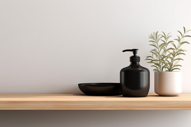 Photo empty wooden table top in bathroom interior with blurred background