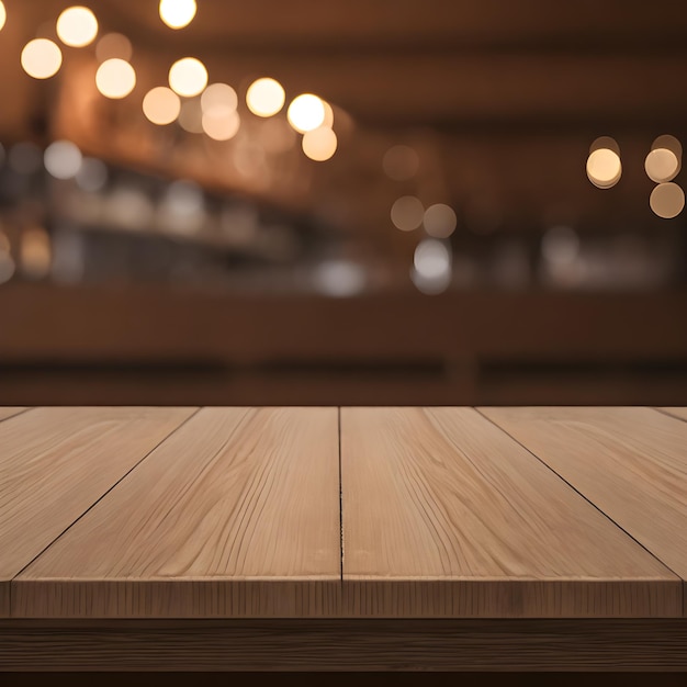 Empty wooden table top on blur restaurant background