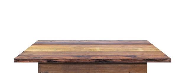 Photo empty wooden table top isolated on white background with clipping path