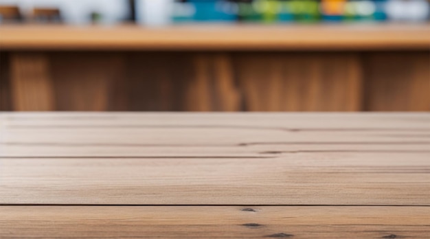 The empty wooden table top with blur background of restaurant at night Exuberant image