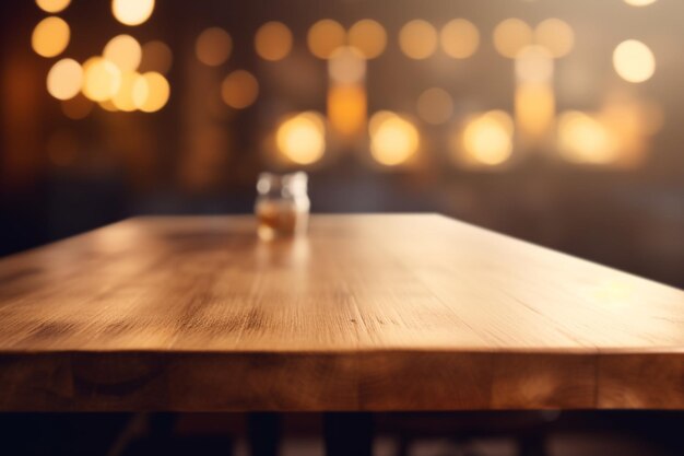 Empty Wooden Table Top with Blurred Interior Background Natural Wood Created with Generative AI