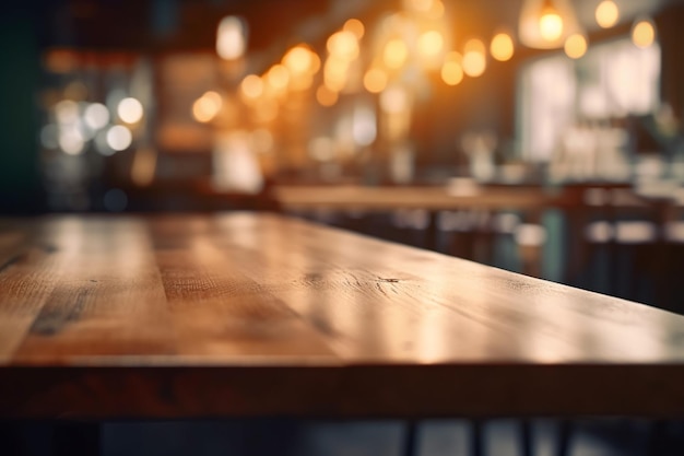 Empty Wooden Table Top with Blurred Interior Background Natural Wood Created with Generative AI