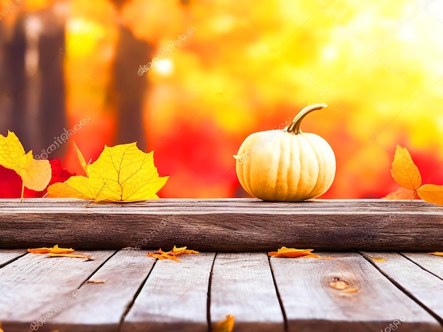 Empty wooden table with autumn background