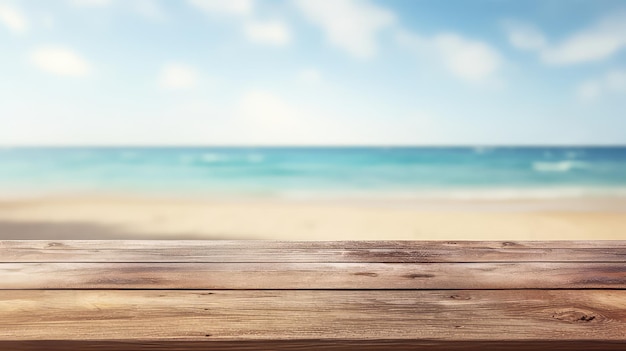 Empty wooden table with blurred background