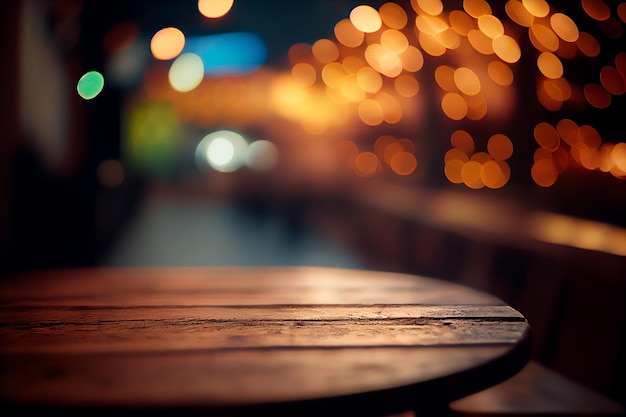 Empty wooden table with bokeh background Generative AI