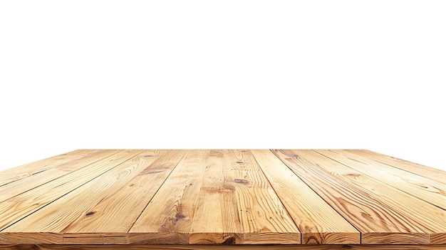 Empty wooden table with a white background ideal for product display