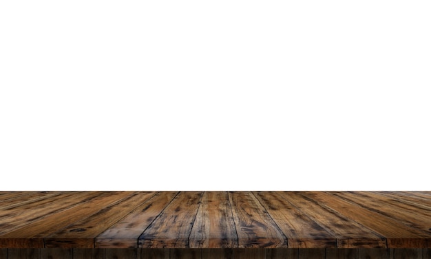 Empty wooden tabletop isolated on white background, mock-up your products.