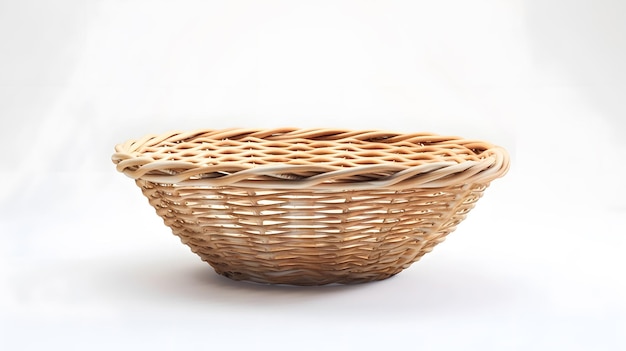 Empty wooden wicker basket on white background Generative AI