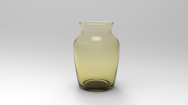 empty yellow glass vase isolated on white backlighted background and  3d rendering.