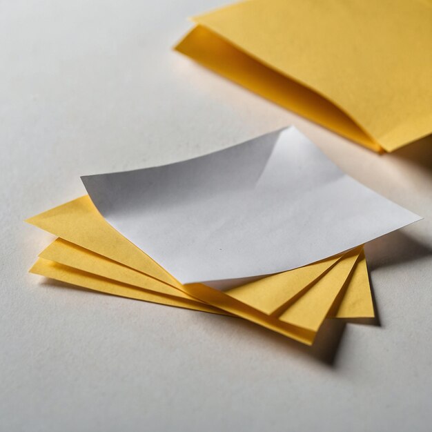 Empty yellow and white postit on a white backdrop