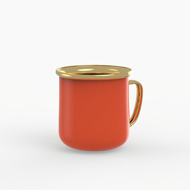 Enamel metal mug on white space