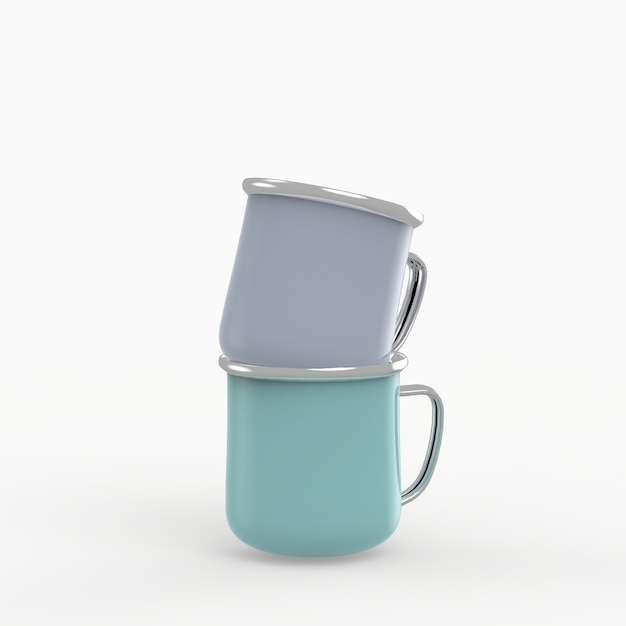 Photo enamel metal mug on white space