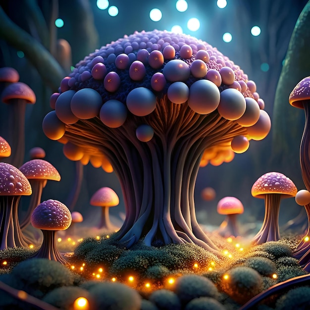 Photo enchanted 3d mushroom with glowing spots perfect for fantasy game ui or childrens book illustrations