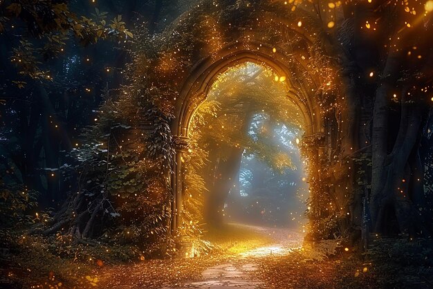 Photo enchanted archway emanating mystical beauty and serenity