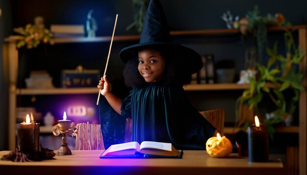 Photo enchanted beginnings tiny magicianintraining with wand and spellbook embarking on the journey