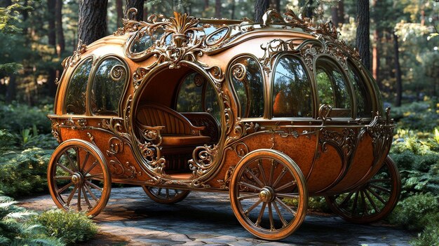 Photo enchanted carriage in a mystical forest