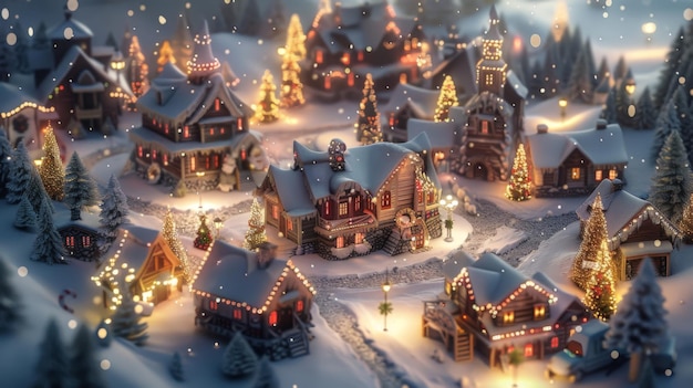 Enchanted Christmas Village with Festive Lights