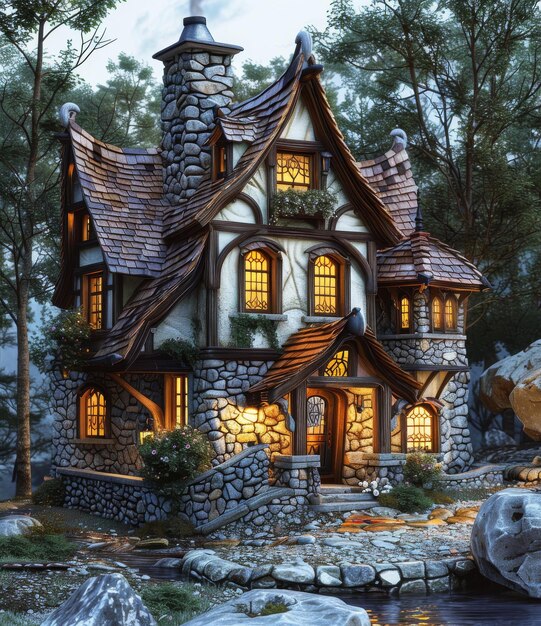 Photo enchanted cottage in the enchanting woods