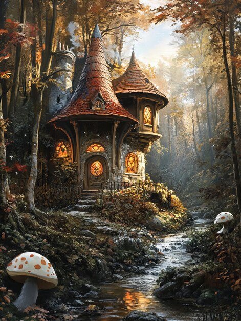 Enchanted Cottage in a Misty Forest