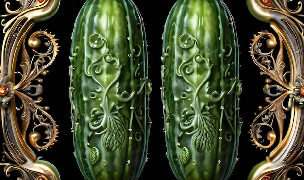 Photo enchanted cucumber ultra detailed hyperrealism epic baroque opulent majestic filigree