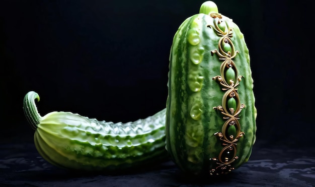 Photo enchanted cucumber ultra detailed hyperrealism epic baroque opulent majestic filigree