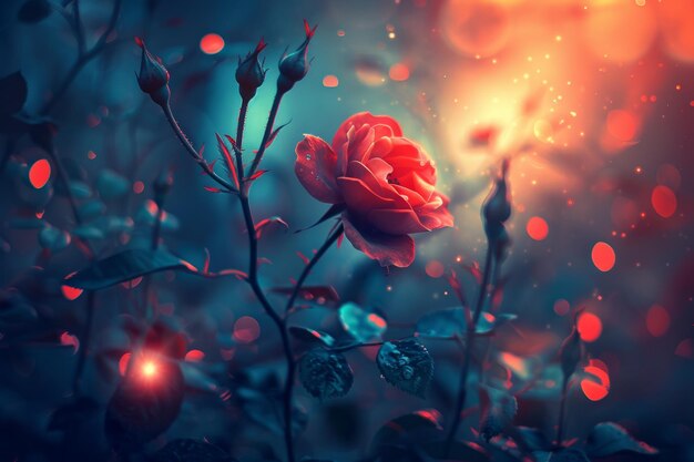 Enchanted evening rose in magical garden glow