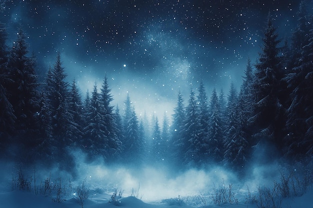 Photo enchanted evergreen forest under a starry night sky