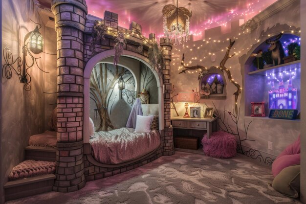 Photo enchanted fairy tale bedroom with whimsical decor