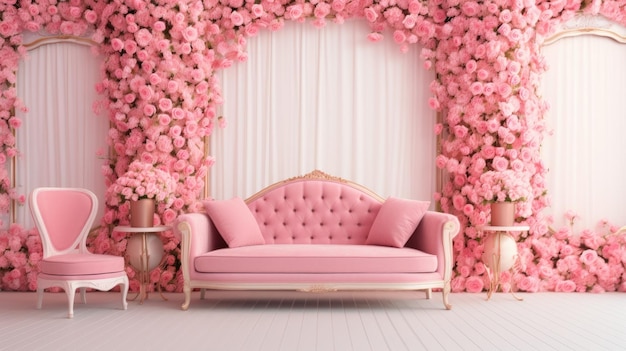 Enchanted floral symphony pink wedding stage