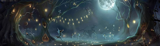 Photo enchanted forest fairies under the moonlight