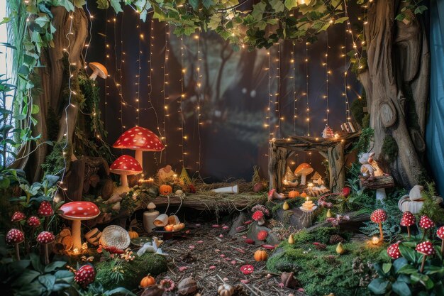 Photo an enchanted forest filled with birthday surprises ai generated