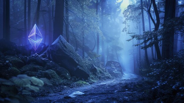 Photo enchanted forest illuminated by ethereum