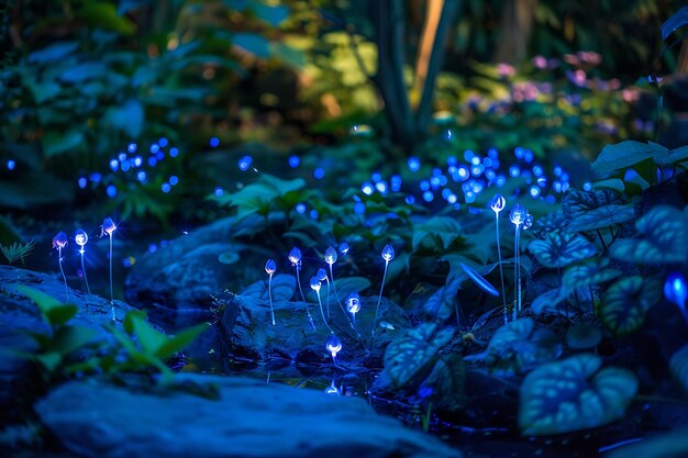 Photo enchanted forest illumination bioluminescent foliage casting a mystical glow