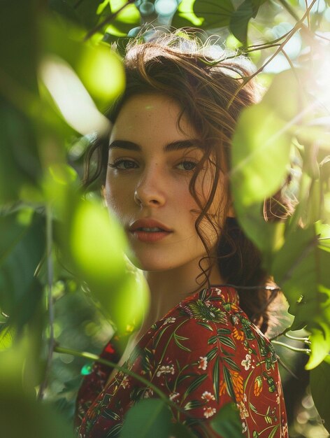 Enchanted Forest Portrait Woman Amidst Lush Greenery