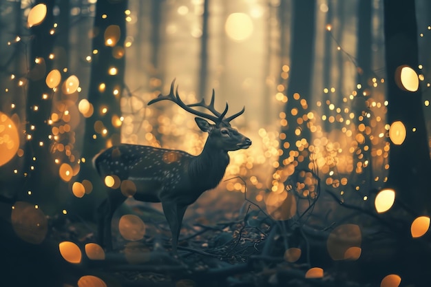 Photo enchanted forest stag at twilight