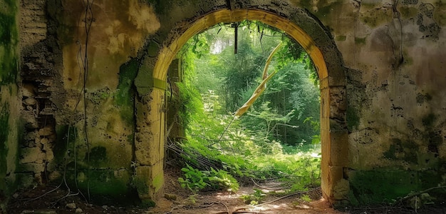 Enchanted Forest View Through Ancient Archway