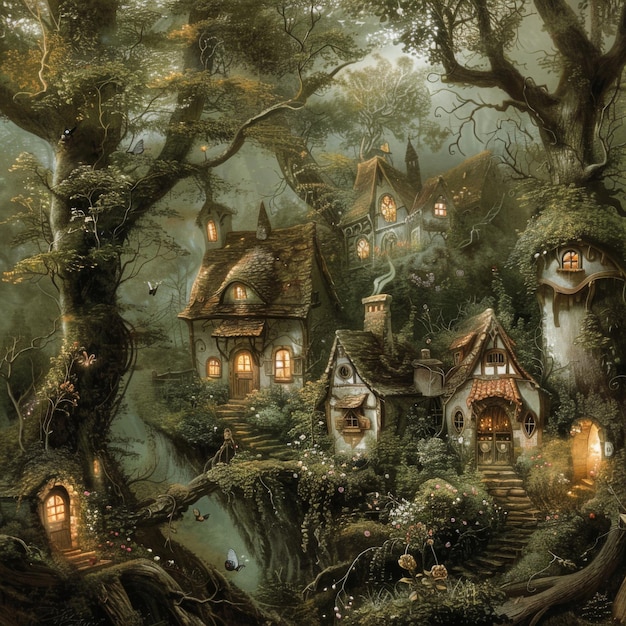 Enchanted Forest Village A Magical Fairy Tale Scene