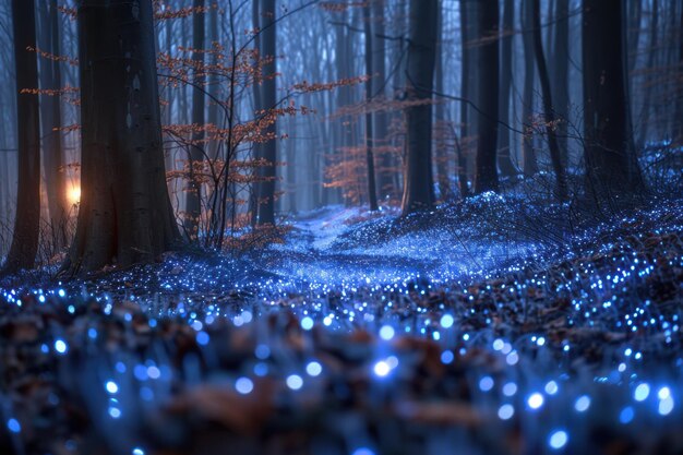 Photo enchanted forest with bioluminescent lights