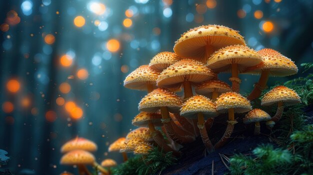 Photo enchanted forest with mushrooms