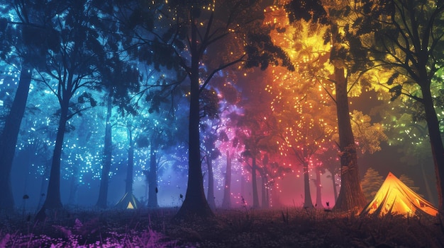 Photo enchanted forest with vibrant lighting